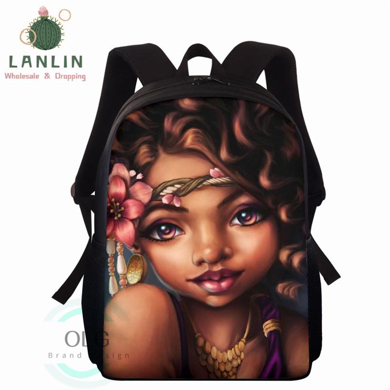 

School Bags LANLIN American Black For Teenage Girls Kids Large Book Children Backpack African Charms Mochila Infantil 2021