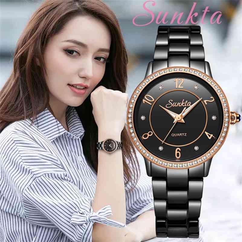 

Sunkta Rose Gold Black Women Watch Business Quartz Watch Ladies Top Brand Luxury Female Wrist Watch Clock Relogio Feminino 210517, Sliver white