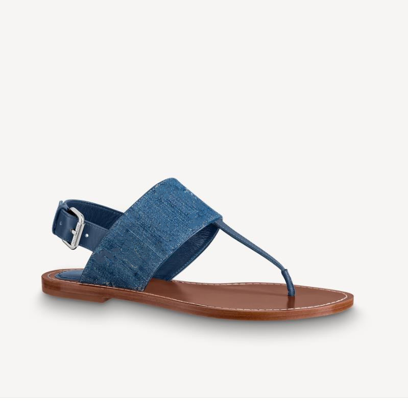 

Women Flat Thong Sandals Summer Designer Lady Leather Denim Blue Pink Ankle Strap Buckle Sandal, Slipper dustbag
