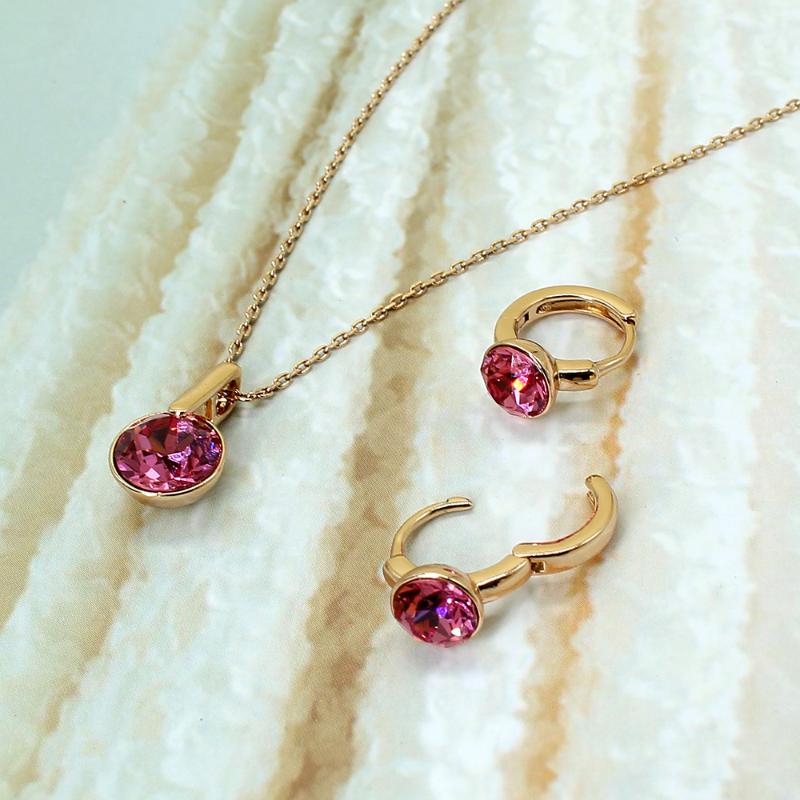 

Earrings & Necklace Romantic Round Crystal Inlaid Pendant Sets Fashion Simple Elegant Jewelry Gifts Suitable For Women Lovers, Silver