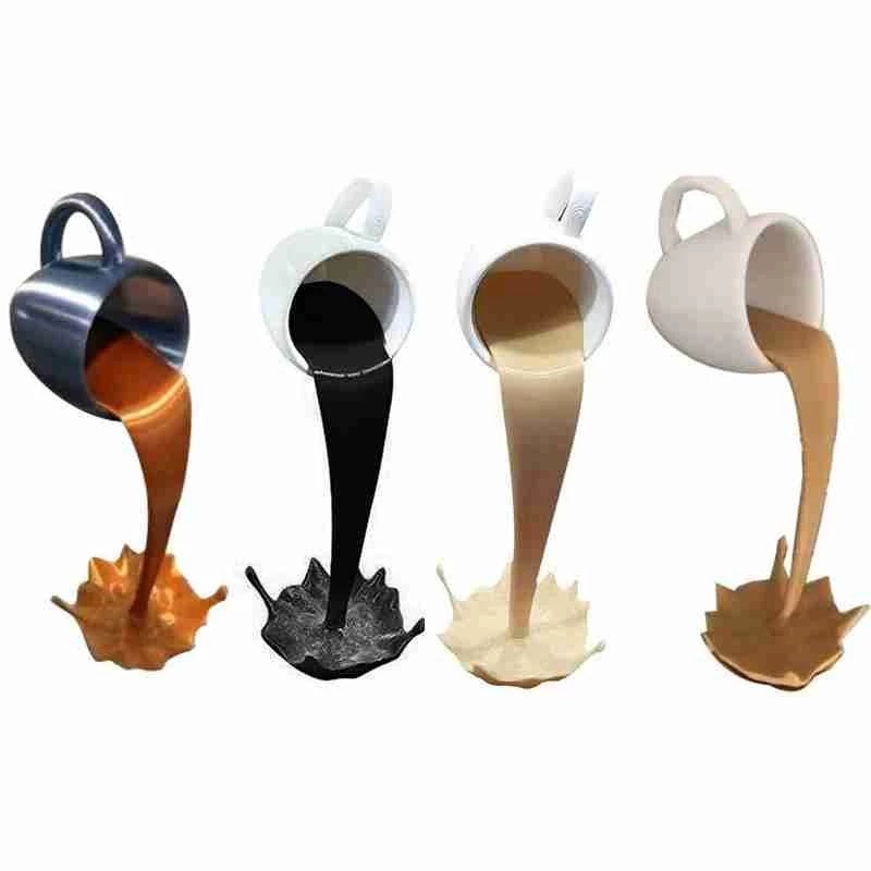 

Floating Spilling Coffee Cup Sculpture Kitchen Decoration Spilling Magic Pouring Splash Creative Coffee Mug Home Decoration L0309 901 R2