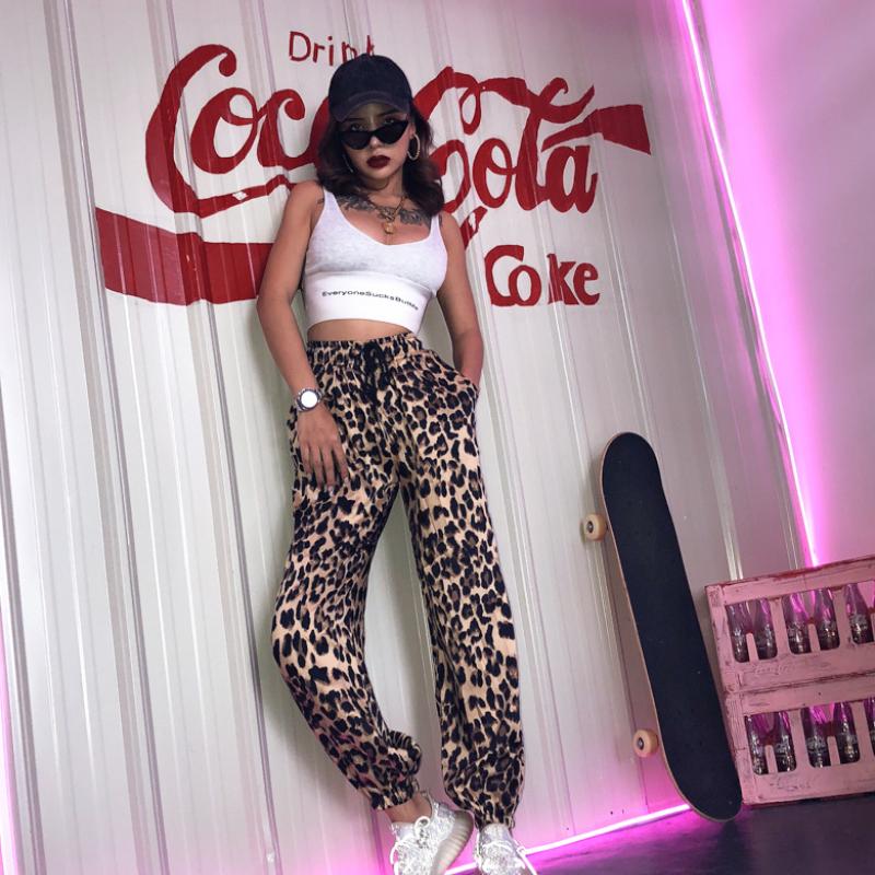 

Women's Pants & Capris Autumn And Winter 2021 Fashion Trendy Street Style Leopard Print Lace-up Mid-waist Straight-leg Casual Trousers, Black;white