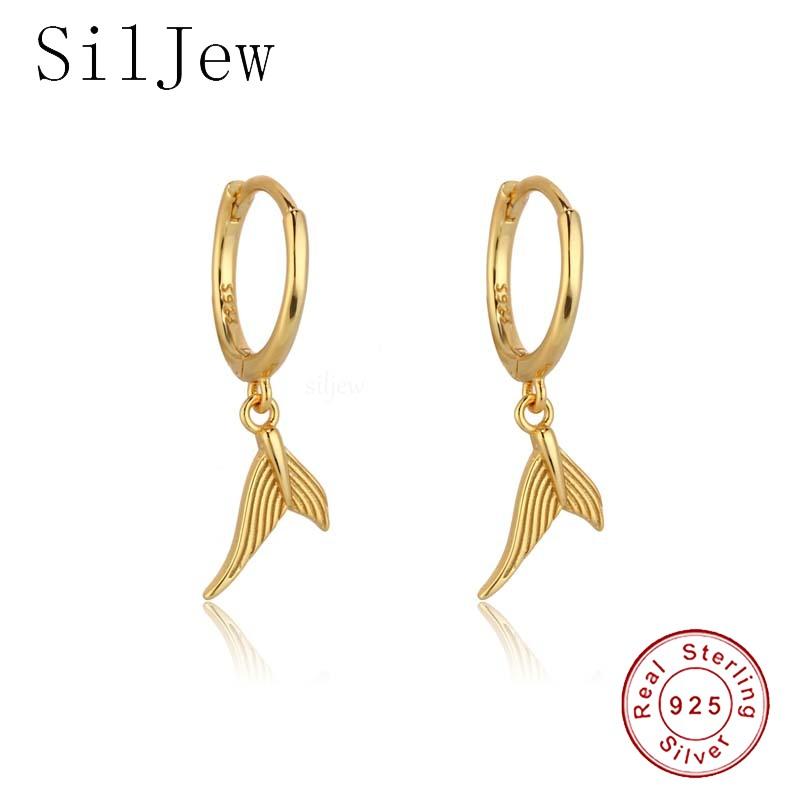 

Hoop & Huggie SilJew 925 Sterling Silver Unique And Cute Mermaid Tail Pendant Earring Fashion For Women Party Jewelry Accessorices Aretes