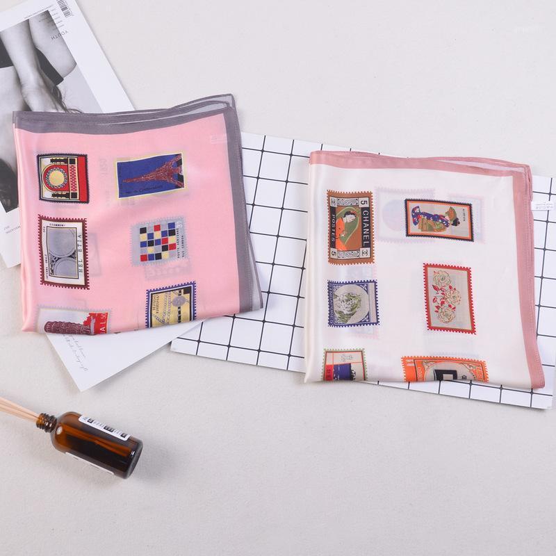 

Scarves High Quality 100% Silk Luxury Scarf 53cm Small Square Hand Towel Hanky Kerchief Fashion Plaid TWEET Lady Accessory Gift, Blue;gray