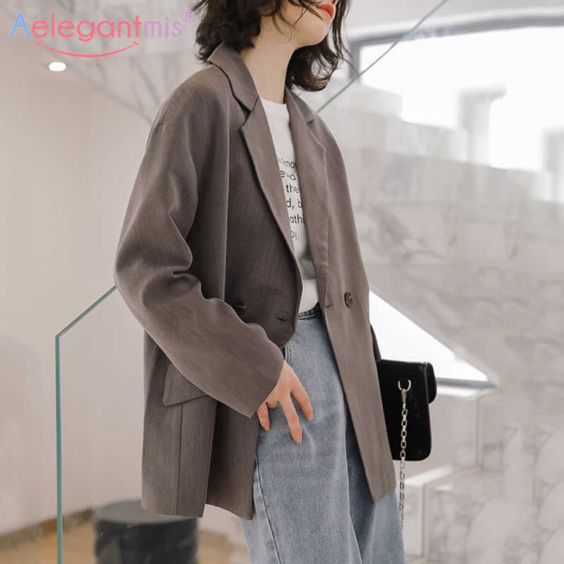 

Aelegantmis Women Casual Blazers Office Lady Loose Business Jackets Female Work Suit Coat Student Outerwear 210607, Gray