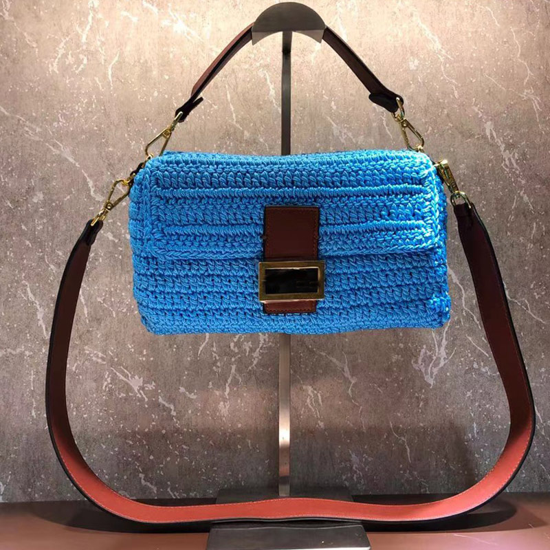 

Woven Baguette Bag Crochet Cotton Handbag Purse Crossbody Bags Fashion f Letter Magnetic Hasp Removable Shoulder Strap Handle Totes High Quality, Box