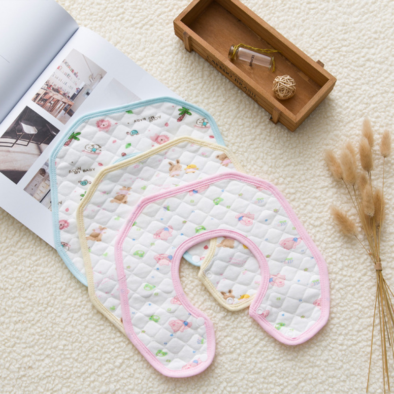 

baby cotton round edge octagonal waterproof saliva towel cartoon printing bib button baby products