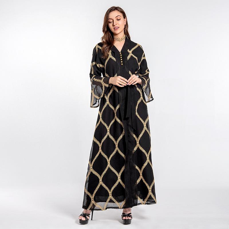 

Ethnic Clothing Mesh Embroidered Party Dress Eid Mubarak Fashion Muslim Women Jalabiat Dubai Moroccan Caftan Middle East Arab Abaya