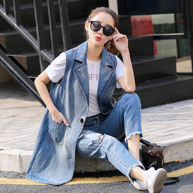 

Women' Vests 2021 Spring Autumn Denim Waistcoat Womens Sleeveless Vest Ladies Long Loose Coat Female Jeans, Photo color