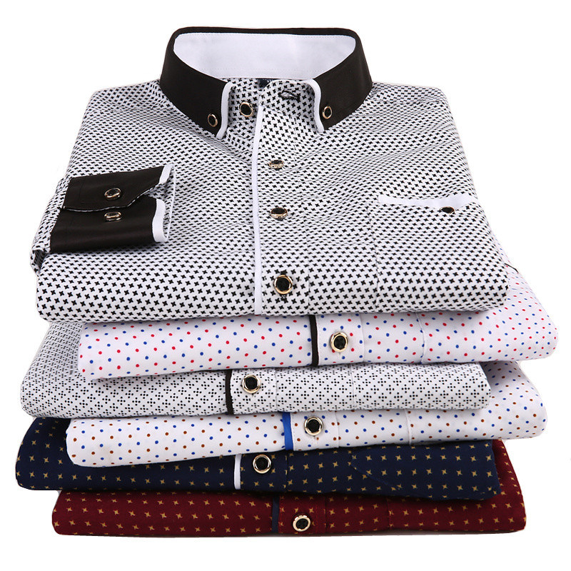 

2021 Men Fashion Casual Long Sleeved Printed shirt Slim Fit Male Social Business Dress Shirts Brand For Men Soft Comfortable, Sh215