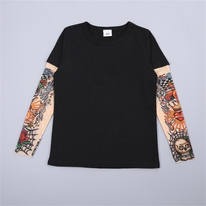 

T-shirt Spring autumn new for boys and girls long sleeve stitching hip hop TATTOO SLEEVE