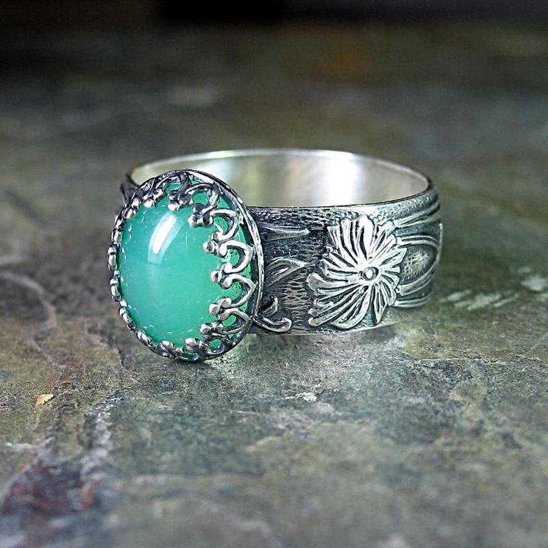 

Cluster Rings Est Boho For Men Or Women Ellipse Large Green Stone Vintage Old Silver Color Ring Pattern Knuckle Jewelry 2021 Z5Z096