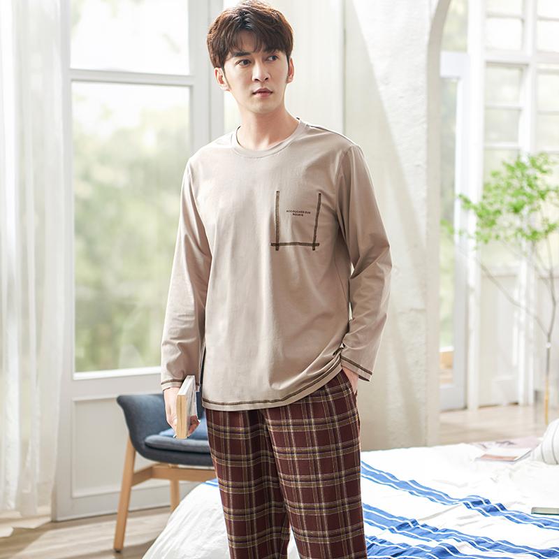 

Men's Sleepwear Autumn Fashion Pajamas Sets 100% Cotton Male Pullover Home Lounge Nightwear Plus Size XXXL O-Neck Casual Pyjamas, Black;brown