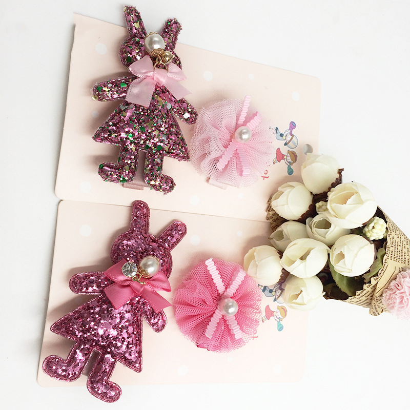 

10Sets Fashion Cute Glitter Rabbit Tulle Floral Hairpins Cartoon Bunny Barrettes Easter Headwear Boutique Hair Accessories For Girls, Multi-color