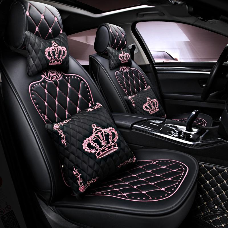

Car Seat Covers 10Pcs Cover Set Embroidered Crown Leather Plush Diamond Style Soft Front Rear Protector Cushion Arrival Four Season