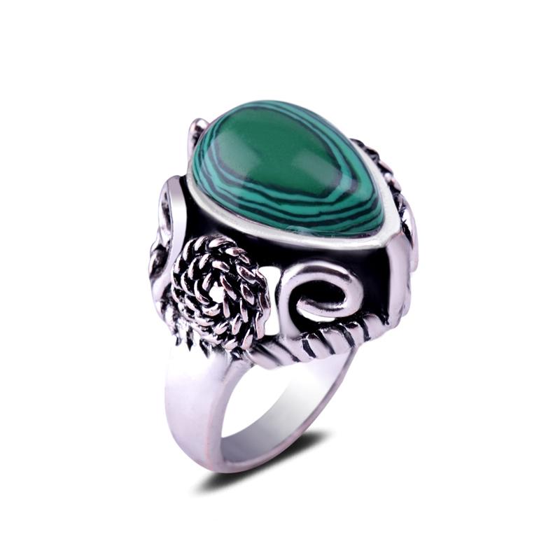 

Cluster Rings Natural Malachite Stone Setting Amethyst Waterdrop Gemstone Antique Silver Ring Flower Pattern Crystal Finger Women Jewelry, Golden;silver