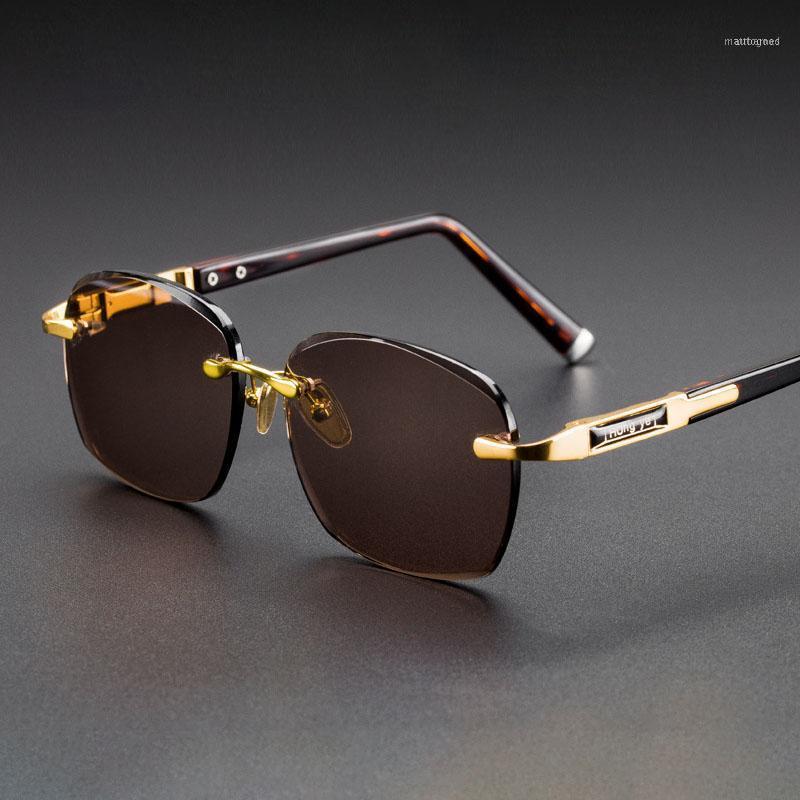 

Sunglasses Acetate Glass Rimless Polarized Men Vintage Crystal Stone Lens Sun Glasses Man Retro Sunglass Goggles UV400 Oculos1