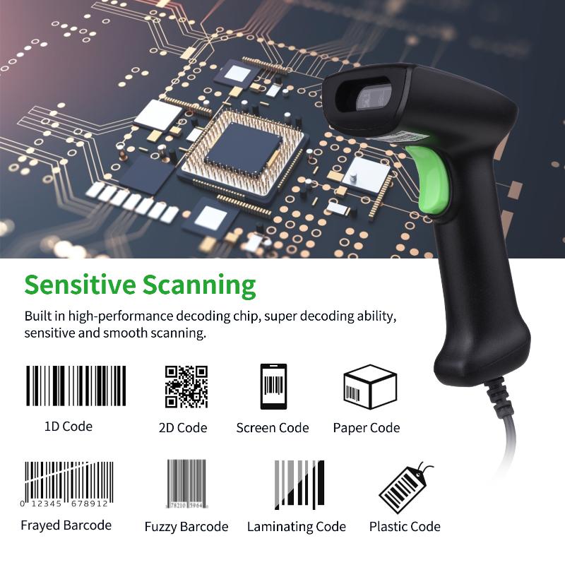 

Barcode Scanner Handheld 1D/2D/QR Code USB Wired Bar Reader Compatible With Windows/Android/Mac/Linux Scanners