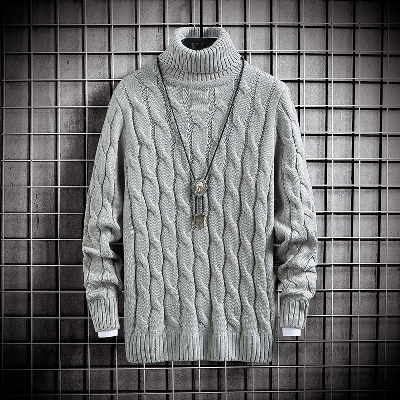 

sweater knit autumn and winter men's t shirt high collar pullover solid color baseline youth clothing 28, White;black
