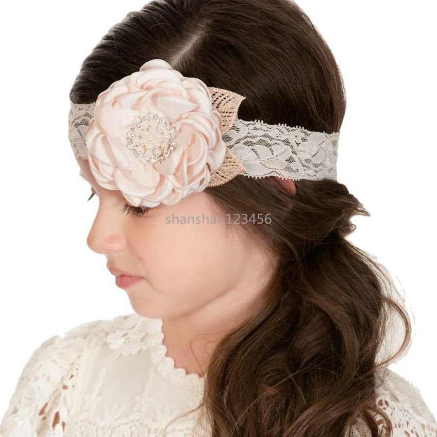 

Flower Leaf Lace Headbands Baby Children Chiffon Hair Band for girls fashion jewelry will and sandy white red blue