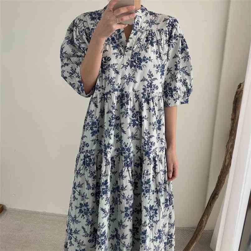 

Casual Women's Dress Summer Floral V-neck Loose Elegant Feminine Thin Printed Long Skirt 210520, Red