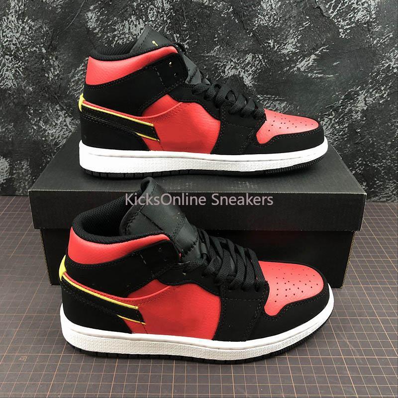

Mens Jumpman 1 Basketball Shoes 1s Mid OG Women Authentic Hot-Punch Black Running Trainers Fashion Designer Runners Premium Sneakers, #2