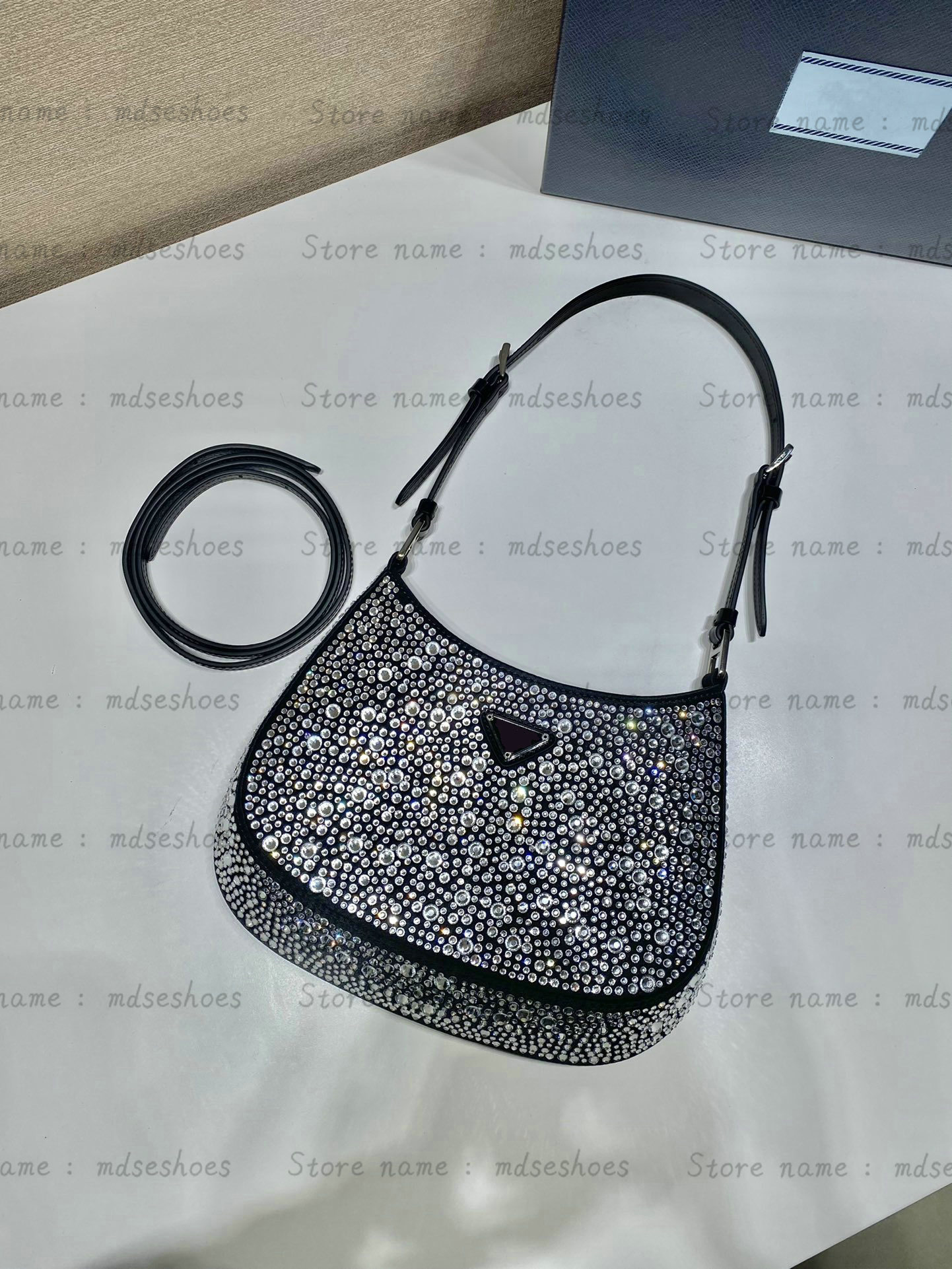 

Cleo Black Satin Shoulder Bag with Crystals Luxurys Designer Bling Bling Party Special Cross Body Handle Bags Purse Wallet For Women