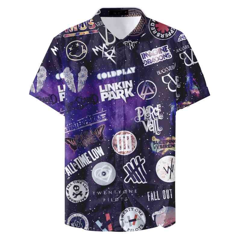 

Men' Euro size polyester Hawaiian Beach rock band theme 3D printed shirt, Figure 1