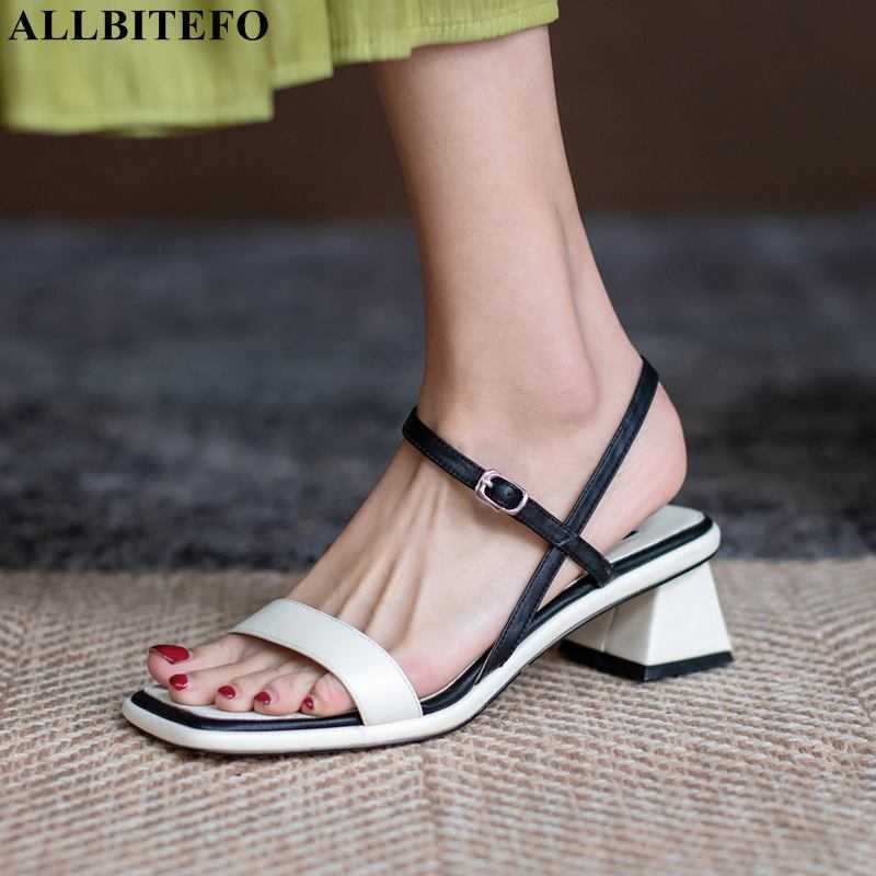 

ALLBITEFO peep toe sandals summer shoes genuine leather women sandals square toe brand fashion women heels high heel shoes 210611, As picture