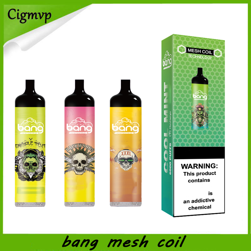 

Bang Mesh Coil 6000 Puffs Disposable E cigarettes Vape Pen 14ml Pre-filled Pods Cartridge 850mAh Rechargeable Battery Vaporizers free postage