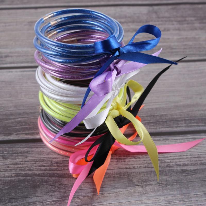 

Bangle Multi-layer Filled Bracelet Glitter Jelly Child Bracelets Silicone Round Christmas Halloween Party Bangles, Black