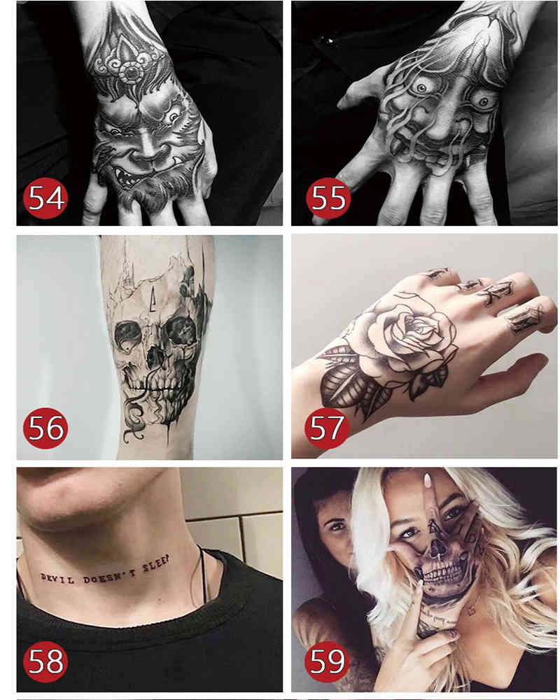 

10pcs/pack fake tattoo rose word letters water tattoo black skull amazing Temporary Tattoos set wholesale arm sleeve wrist men