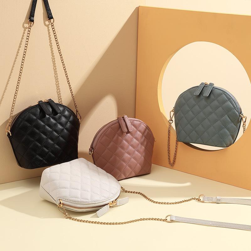 

Evening Bags Fashion Leather Rhombus Chain Small Bag Trendy Top Layer Cowhide Shell Mini Messenger Female