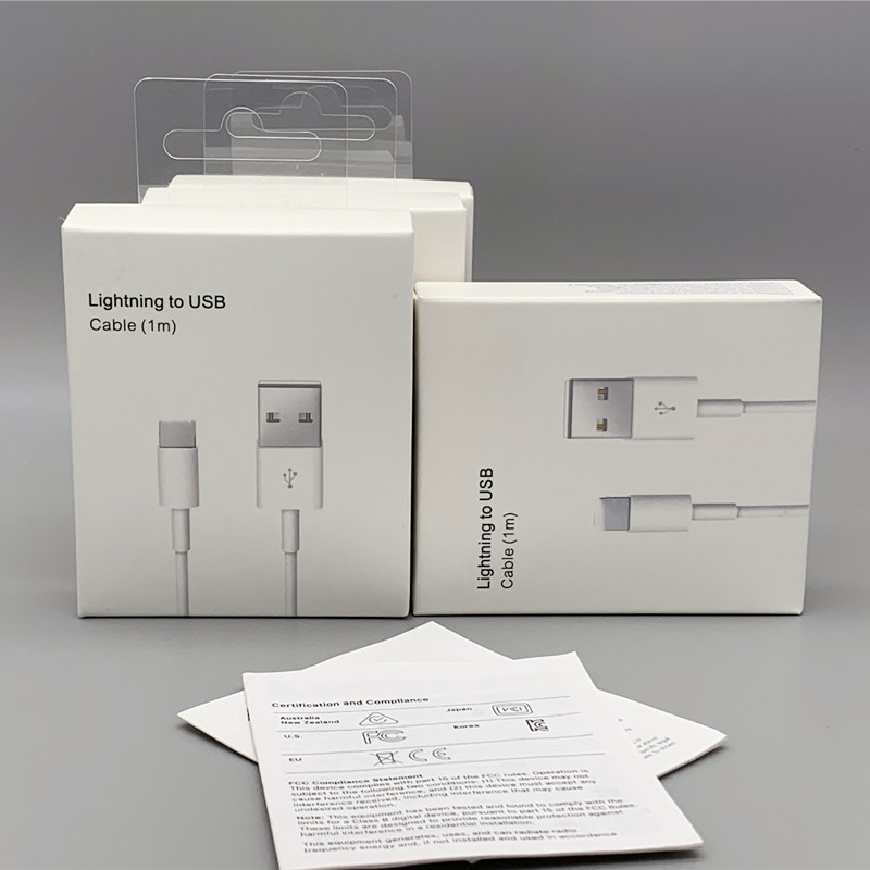 

100Pcs/lot for APPLE AAA+1M/3FT 2m/6FT USB Data CableS Charger For 5 5S 6 6s 7 7plus 8 8pl X With New box, White