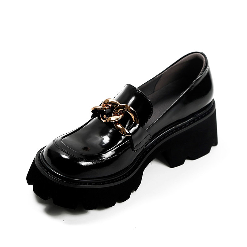 

Dress Shoes Mordoan - women's cow leather square toe flat shoes, medium heel Saros with chain decoration, autumn XTAW, Black