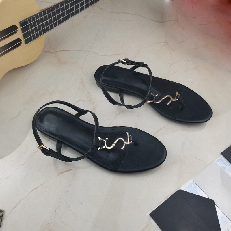 

621s Sandals 2021 New arrival designer Flat sandals metal strip Black Patent Leather Women Tribute Real Leather Letter Sandals metal buckle women, Black/gold