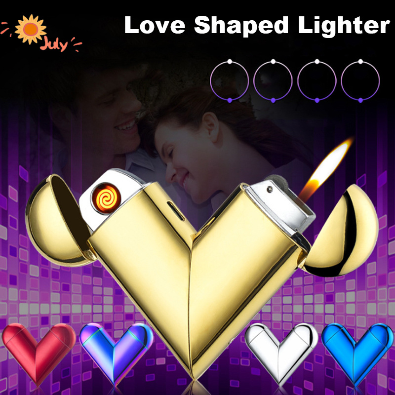 

Rechargeabe Heart Shaped Gas Eectric ighter for Cigarette Cande Usb Eectronic Pasma Heart ighter Christmas Gifts for Men