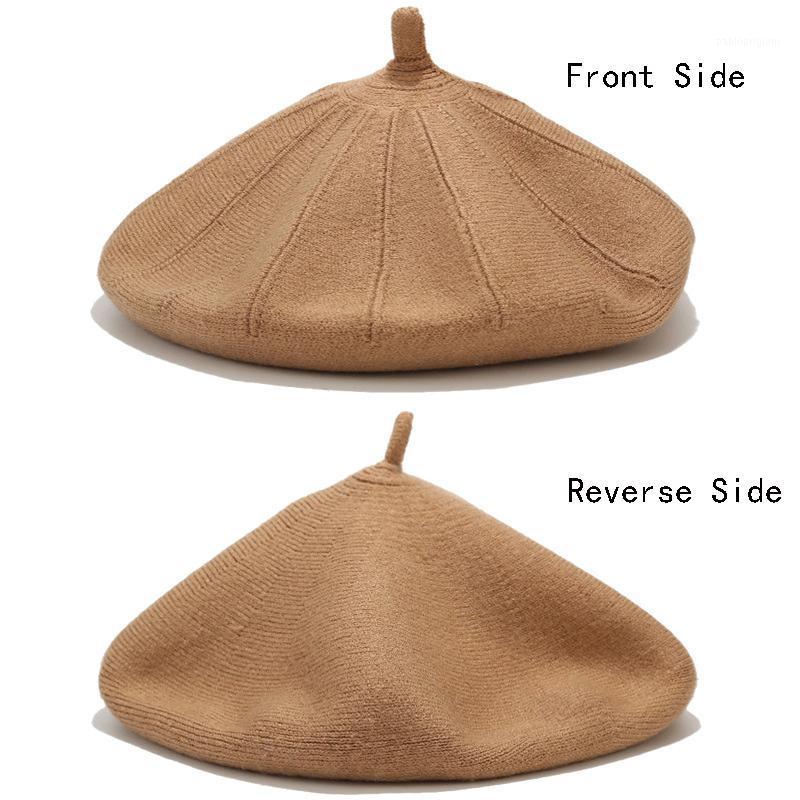 

Reversible Beret Hat Of French Vintage Style, Elegant Soft Stretch Wool Cap, Lightweight Classic Boinas Winter Beanie Berets, Brown