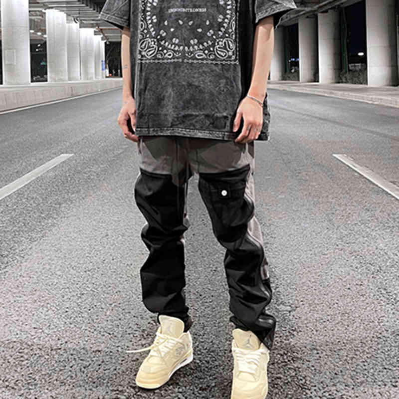 

Ankle Zipper Streetwear Straight Casual Cargo Pants for Men Drawstring Oversize Hip Hop Loose Trousers, Black