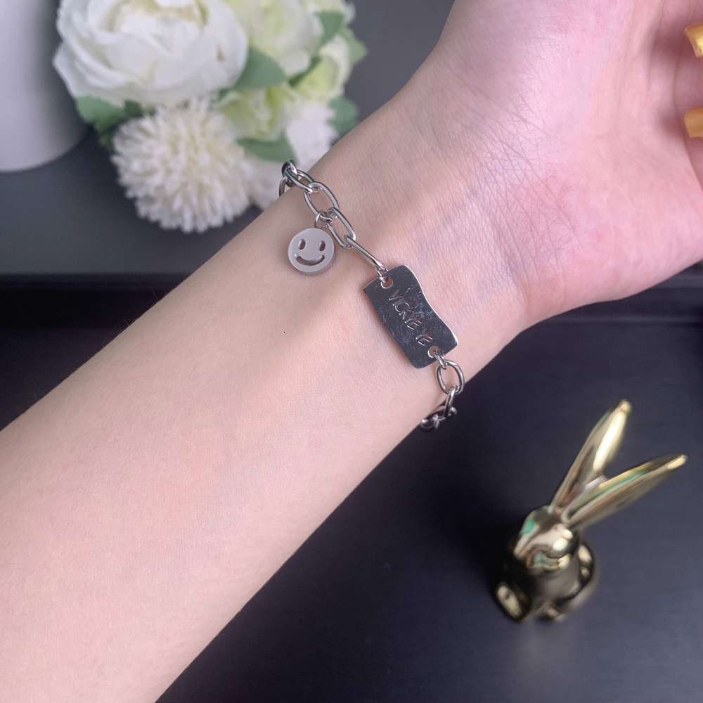 

bracelet Sl0067 vickyeye hollow smile THICK BRACELET titanium steel simple neutral Bracelet, Golden;silver