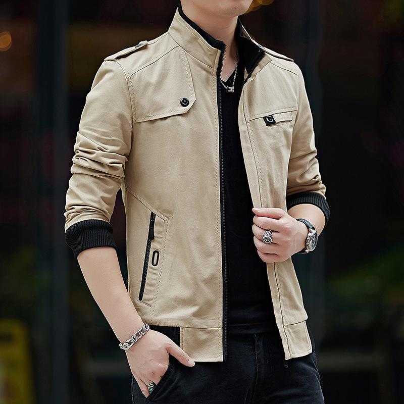 

Men's Jackets 2021Autumn And Winter Slim Jacket Thin Section Casual Youth Trend Clothes Fashion Men Clothing Coat, 9801 khaki
