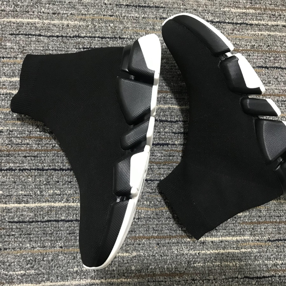 

2021 Top Quality Shoes Yellow Speed Trainer Casual Shoses Man Women Socks Boots With Box Srtech Knit Race Runner Sneakers Height Increasing 35-45, Black