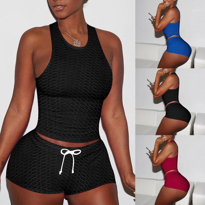 

Women's Summer Solid Color Short Sleeve Two-piece Yoga Shorts Sports Set Vestido De Mujer Wear For Gym Seamless Leggings Outfit