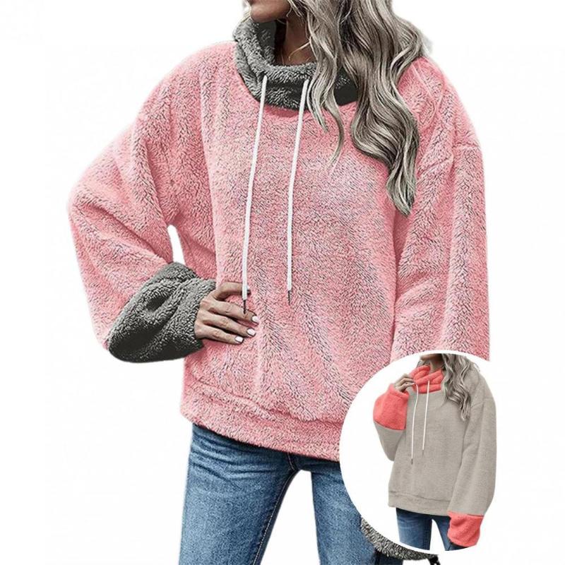 

Women's Hoodies & Sweatshirts Fluffy Hoodie Turtleneck Breathable Windproof Patchwork Color Women Sweatshirt Jumper Outerwear, Black