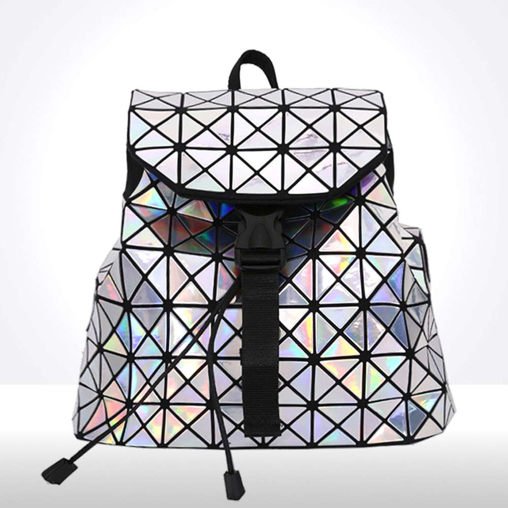 

backpackNew Modified Geometric Laser Silver Cord Sport Japan Style Foldable Double Shoulder Task Holographic rucksack