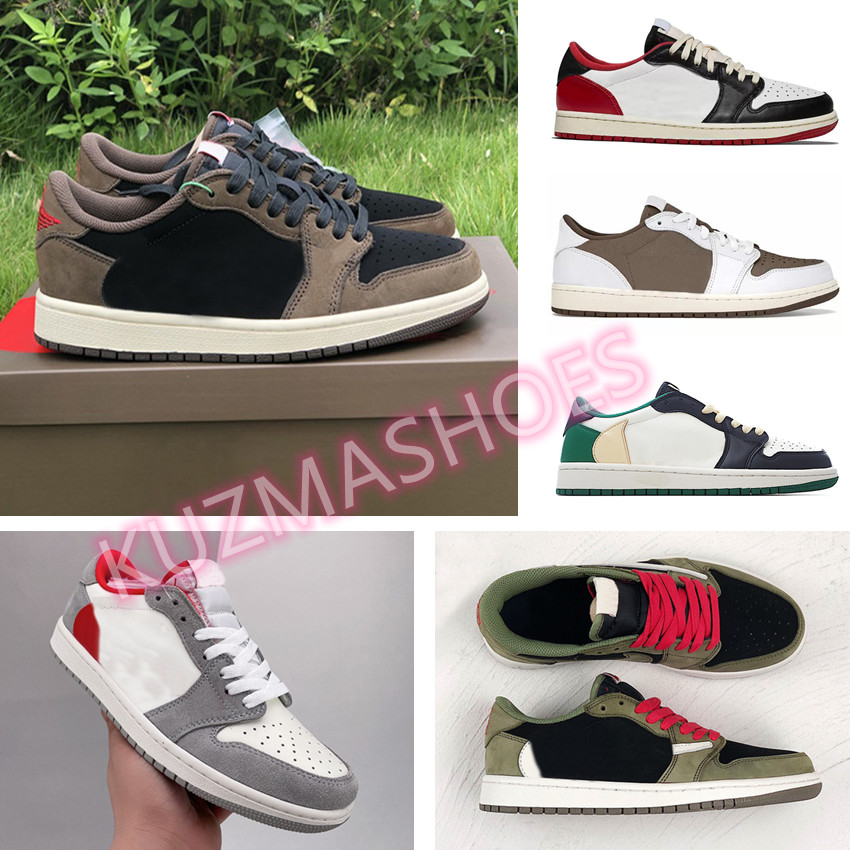 

Original quality Travis x 1 Fragment j1 Low casual shoes Cactus Jack Mens scot Basketball Reverse Mocha 1s Military Blue Womens Designer Bred toe Sports Sneakers, Black grey
