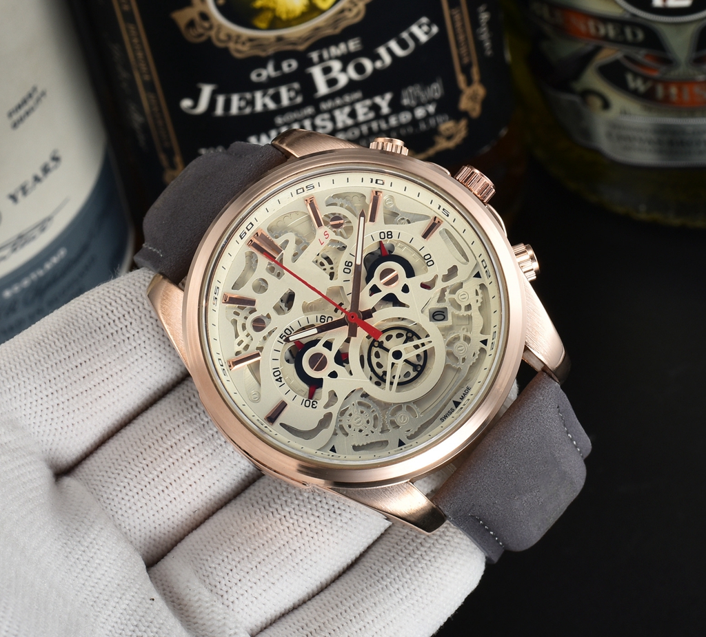 Men Fashion Wristwatches Luxury Watch Six stitches All dials work The high quality Top Brand Sports Chronograph automatic leather Strap