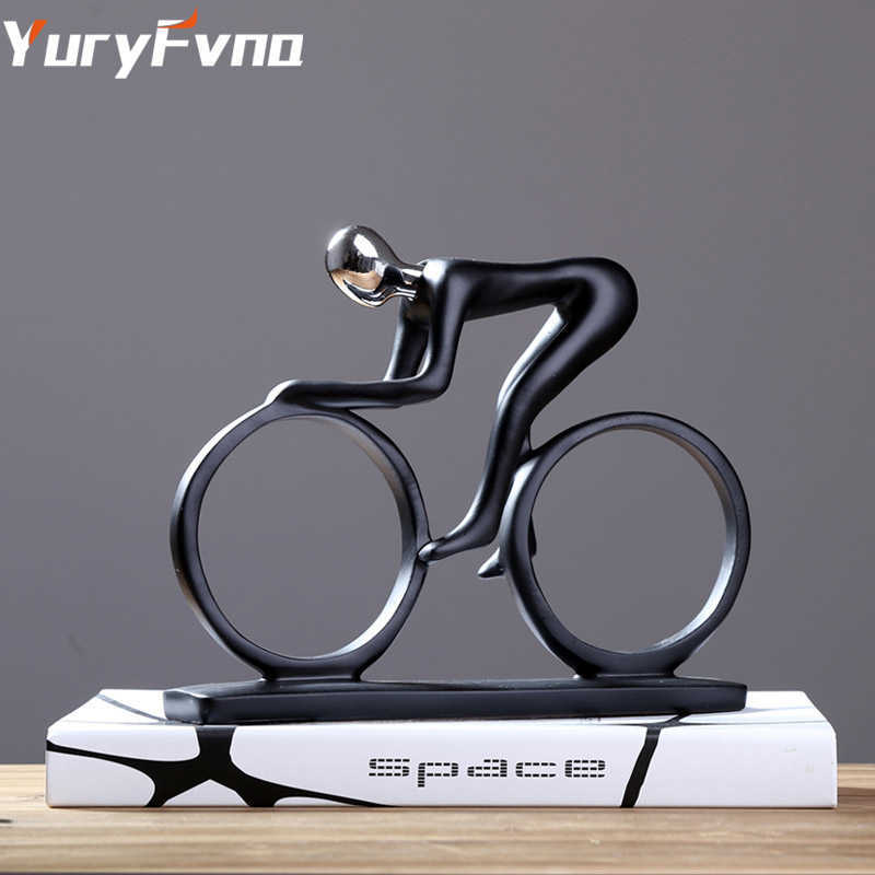 

Yuryfvna Bicycle Statue Champion Cyclist Sculpture Figurine Resin Modern Abstract Art Athlete Bicycler Figurine Home Decor Q0525