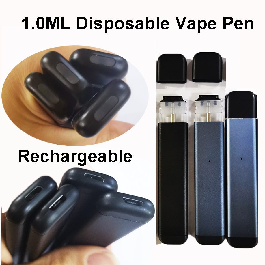 

1.0ml Disposable Vape Pen Thick Oil Pods Device Pod E-cigarettes Empty Vaporizer pens 320mah Battery Starter Kits Snap on caps Custom Colors