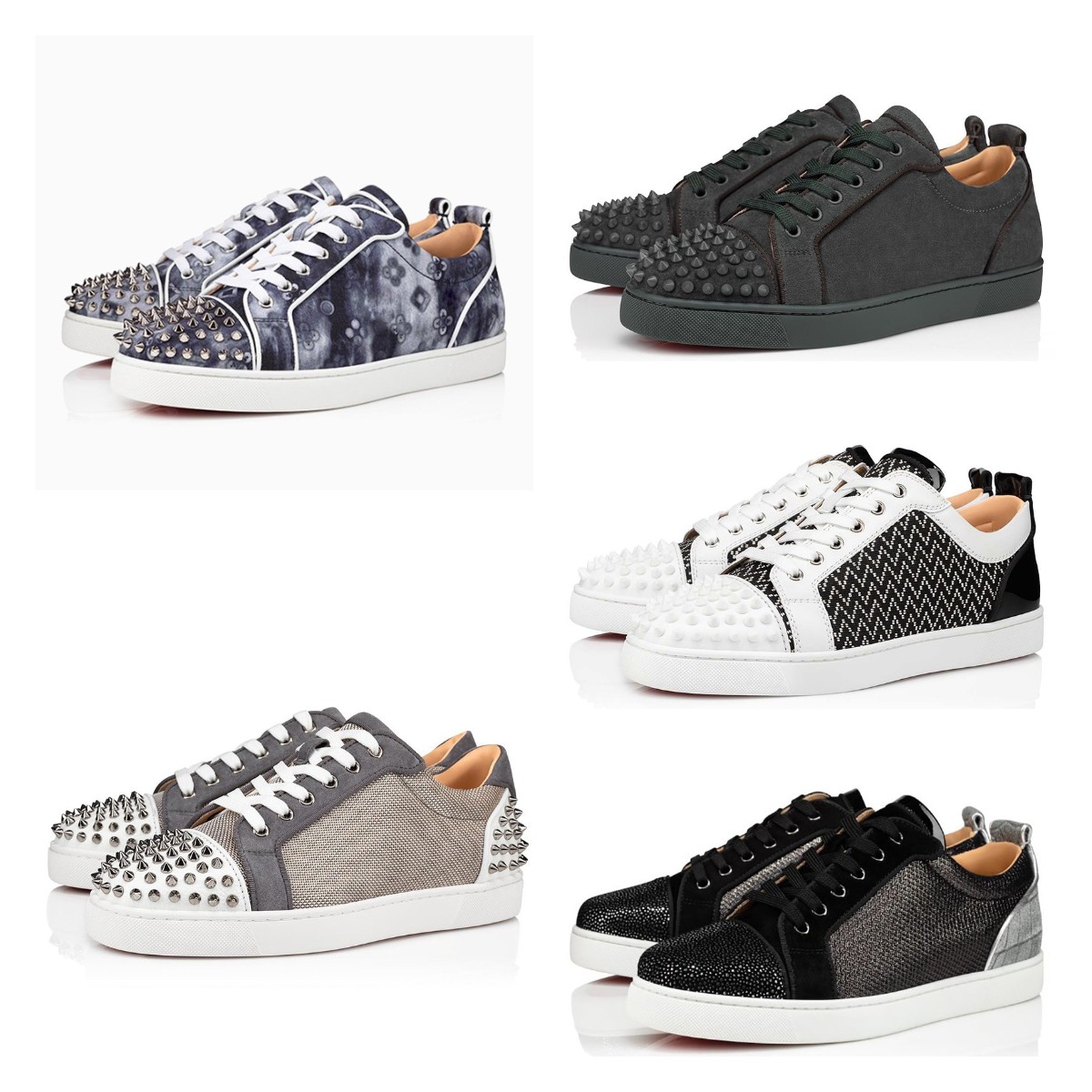 

Red Bottom Casual Shoes Fashion Designer Low Top Round Toe Flats Suede Leather Sneakers Diamond Quality Men Women Couple Trainers Spikes With Box